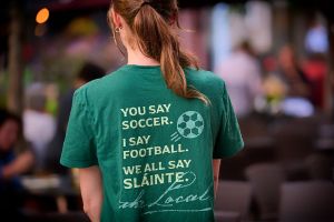 Back view of green swag for The Local Minneapolis Irish Pub
